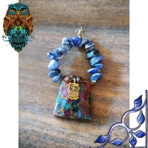 Mosaic Quartz & Solalite Owl Pendant🦉
